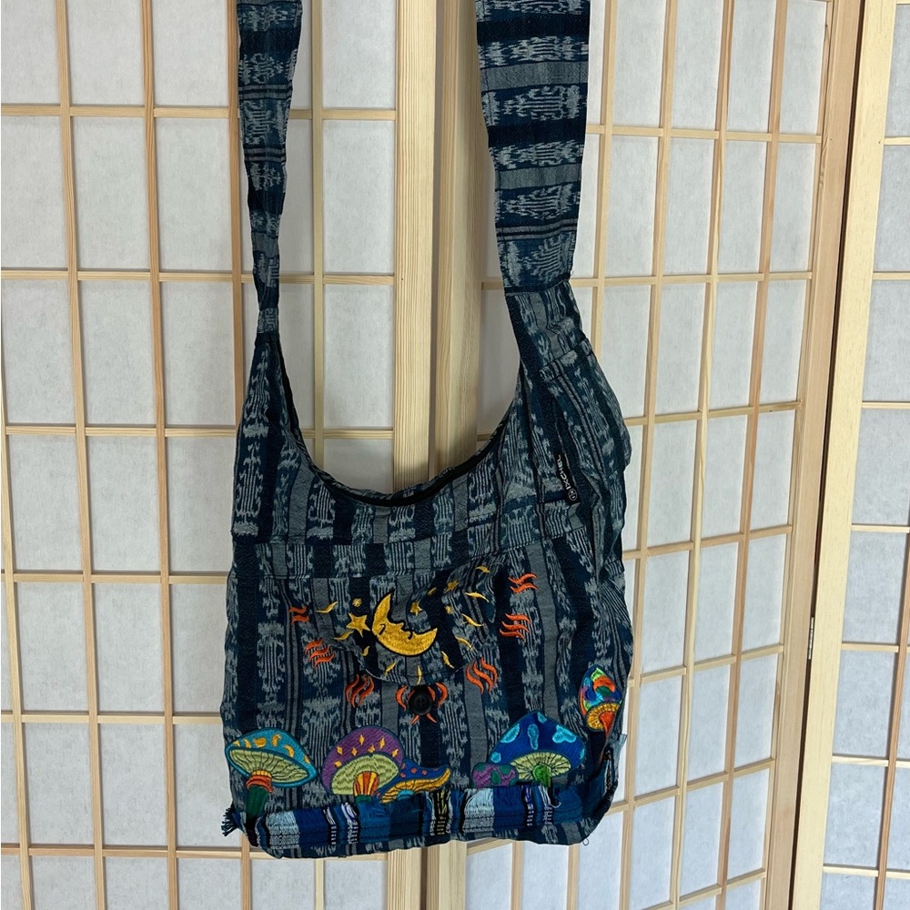 Embroidered Blue Shoulder Bag